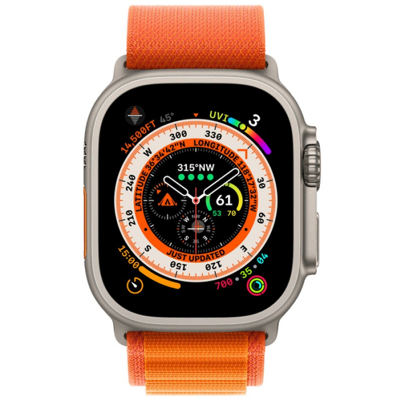 Apple Watch Series Ultra 49mm Titanium Case with Orange Alpine Loop M