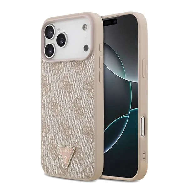 Guess для iPhone 17 Pro чехол PU 4G Triangle Diamond metal logo Hard Pink (MagSafe)