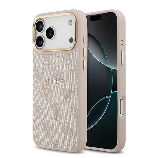 Guess для iPhone 17 Pro Max чехол PU 4G Classic metal logo Gold camera Hard Pink (MagSafe)