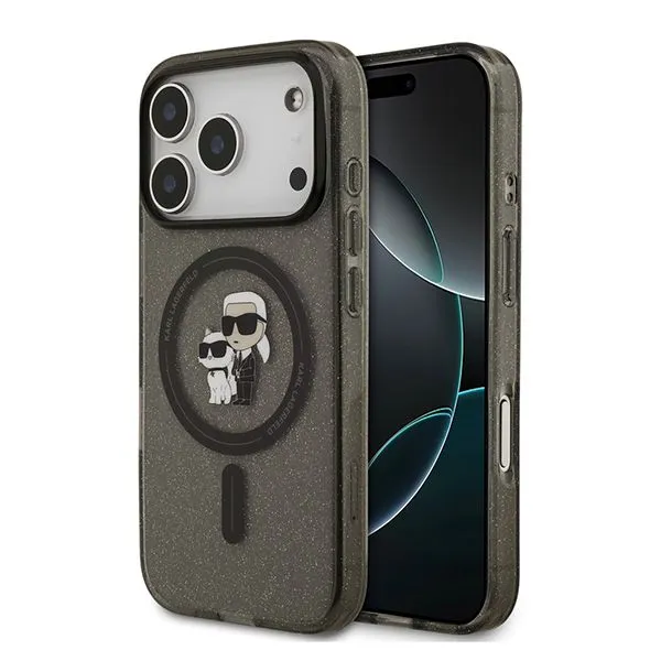 Lagerfeld для iPhone 17 Pro Max чехол IML NFT Karl & Choupette Hard Glitter Black (MagSafe)