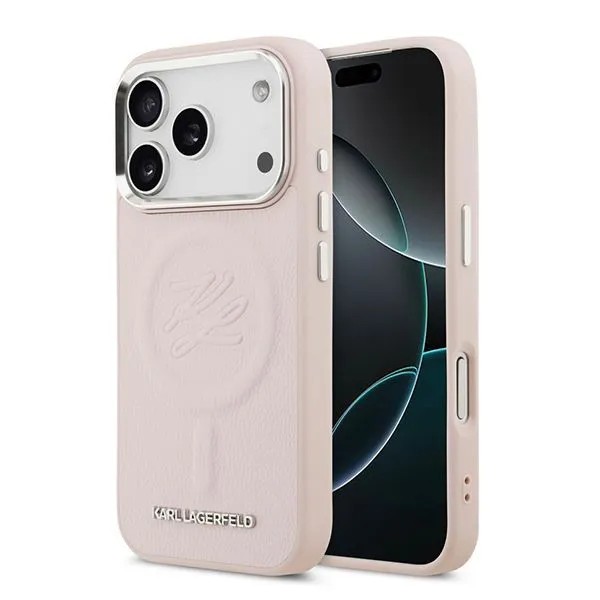 Lagerfeld для iPhone 17 Pro чехол PU Debossed Initials Metal logo & Camera Hard Pink (MagSafe)