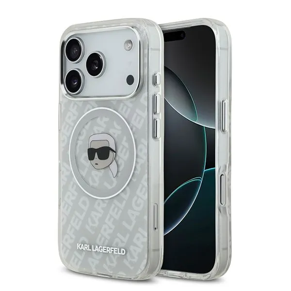 Lagerfeld для iPhone 17 Pro Max чехол IML Karl Head on logo Metal Cam Hard Grey (MagSafe)