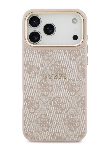 Guess для iPhone 17 Pro Max чехол PU 4G Classic metal logo Gold camera Hard Pink (MagSafe)