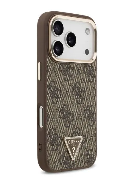 Guess для iPhone 17 Pro Max чехол PU 4G Triangle Diamond metal logo Gold camera Hard Brown (MagSafe)