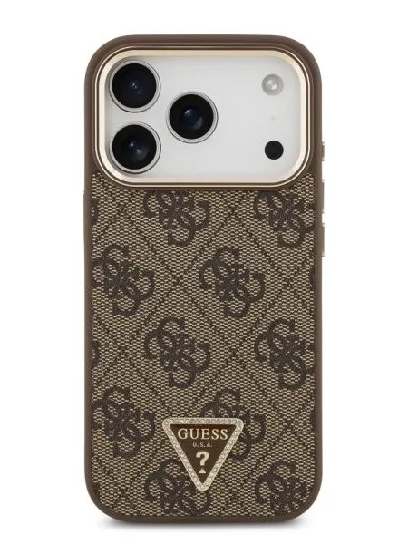 Guess для iPhone 17 Pro Max чехол PU 4G Triangle Diamond metal logo Gold camera Hard Brown (MagSafe)