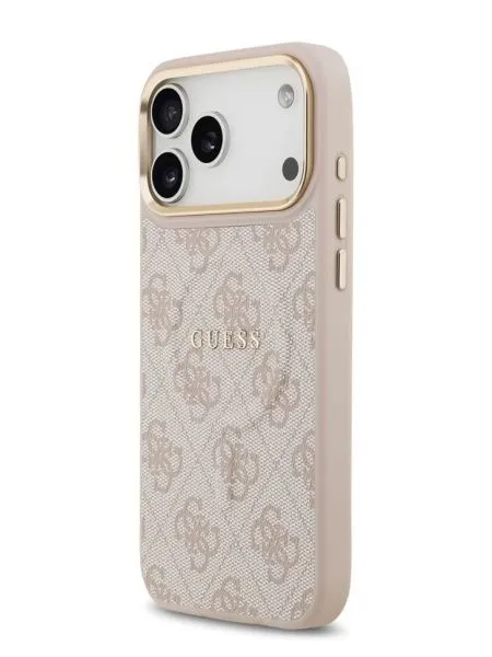 Guess для iPhone 17 Pro Max чехол PU 4G Classic metal logo Gold camera Hard Pink (MagSafe)