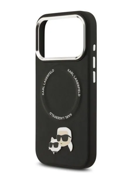 Lagerfeld для iPhone 17 Pro Max чехол PU NFT Karl & Choup heads Metal pin & Cam Hard Black (MagSafe)