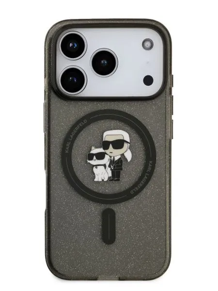 Lagerfeld для iPhone 17 Pro Max чехол IML NFT Karl & Choupette Hard Glitter Black (MagSafe)