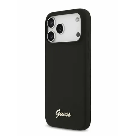 Guess для iPhone 17 Pro чехол Liquid silicone Gold metal logo & Camera Hard Black (MagSafe)