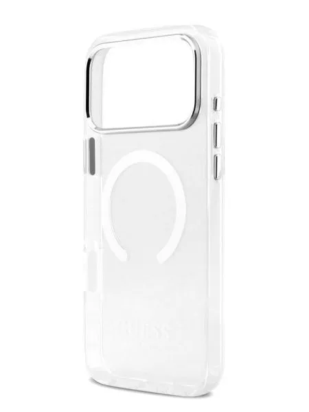 Guess для iPhone 17 Pro Max чехол IML Metal outline and Camera Hard Transparent/Silver (MagSafe)