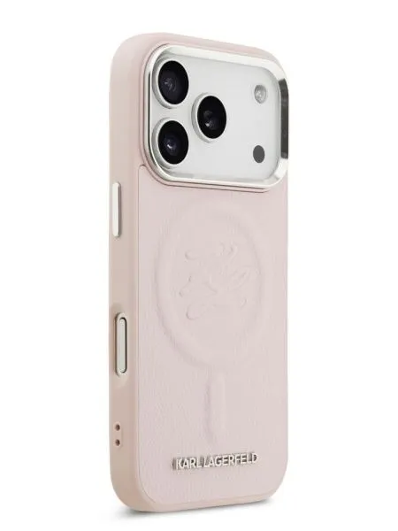 Lagerfeld для iPhone 17 Pro чехол PU Debossed Initials Metal logo & Camera Hard Pink (MagSafe)