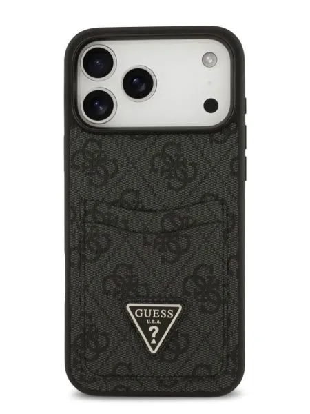Guess для iPhone 17 Pro Max чехол PU 4G Double cardslot Triangle metal logo Hard Black