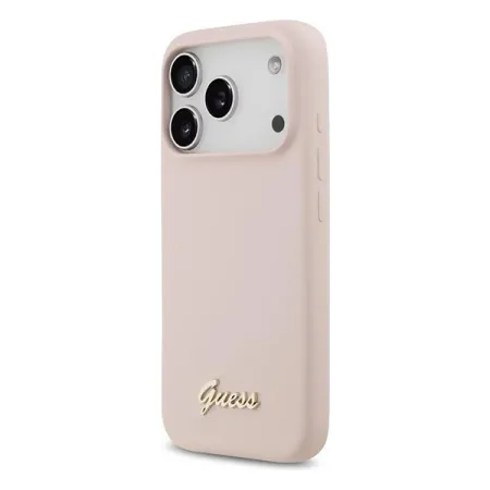 Guess для iPhone 17 Pro чехол Liquid silicone Gold metal logo & Camera Hard Pink (MagSafe)