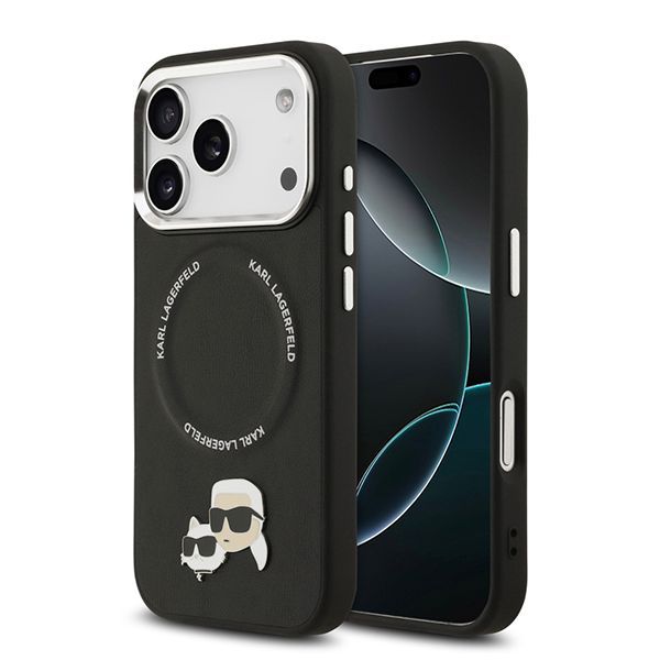 Lagerfeld для iPhone 17 Pro Max чехол PU NFT Karl & Choup heads Metal pin & Cam Hard Black (MagSafe)