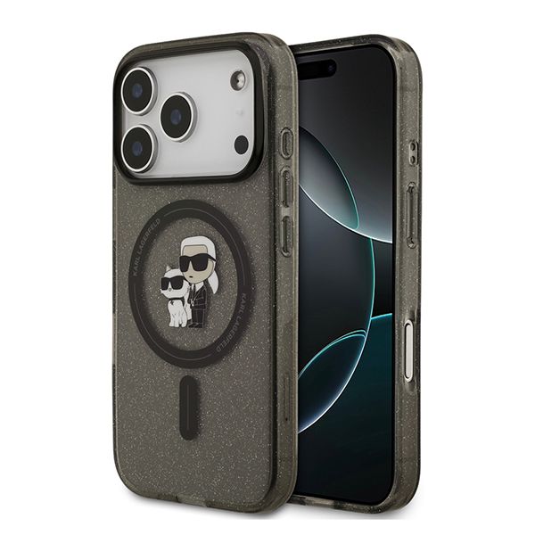 Lagerfeld для iPhone 17 Pro Max чехол IML NFT Karl & Choupette Hard Glitter Black (MagSafe)