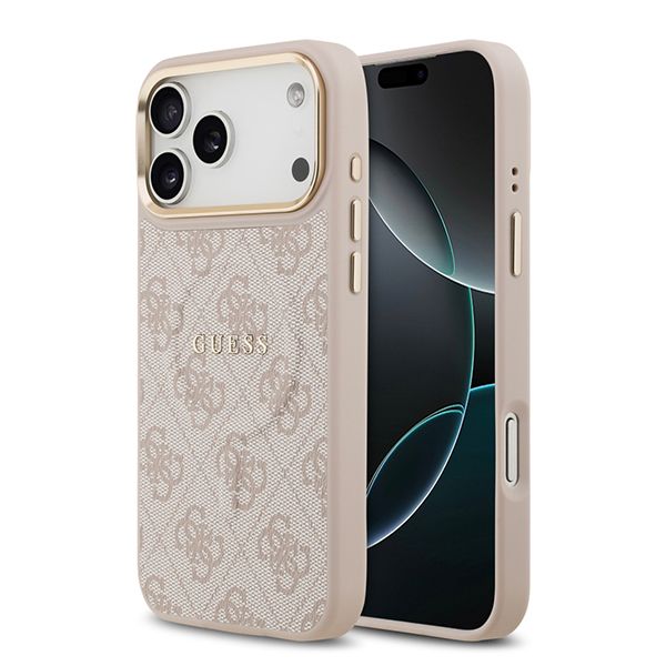 Guess для iPhone 17 Pro Max чехол PU 4G Classic metal logo Gold camera Hard Pink (MagSafe)