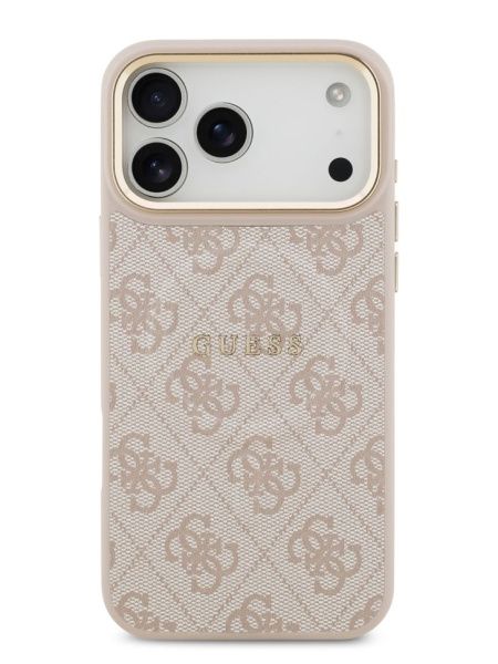 Guess для iPhone 17 Pro Max чехол PU 4G Classic metal logo Gold camera Hard Pink (MagSafe)