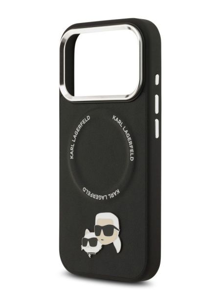 Lagerfeld для iPhone 17 Pro Max чехол PU NFT Karl & Choup heads Metal pin & Cam Hard Black (MagSafe)