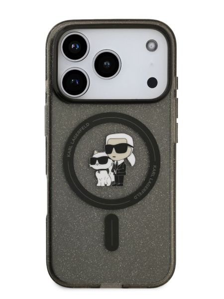 Lagerfeld для iPhone 17 Pro Max чехол IML NFT Karl & Choupette Hard Glitter Black (MagSafe)