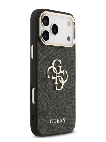 Guess для iPhone 17 Pro чехол PU 4G Classic metal logo Gold camera Hard Black (MagSafe)