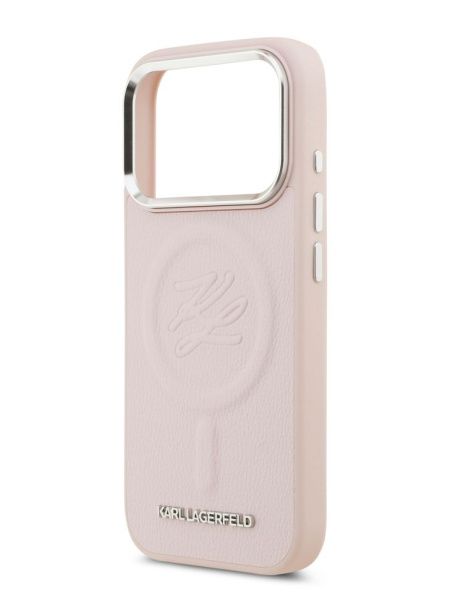Lagerfeld для iPhone 17 Pro чехол PU Debossed Initials Metal logo & Camera Hard Pink (MagSafe)