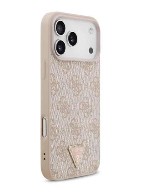 Guess для iPhone 17 Pro чехол PU 4G Triangle Diamond metal logo Hard Pink (MagSafe)